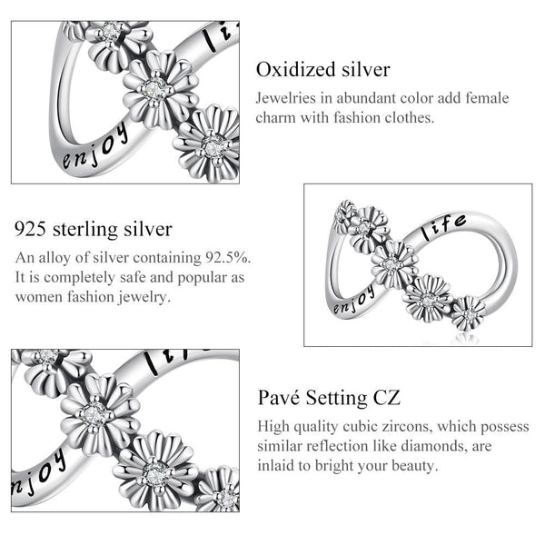 925 Sterling Silver Floral Bead Bracelet / Necklace Accessory Charms & Pendants