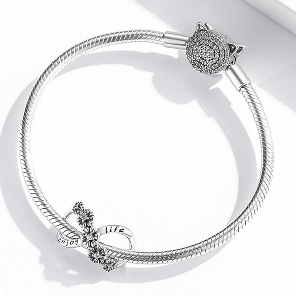925 Sterling Silver Floral Bead Bracelet / Necklace Accessory Charms & Pendants