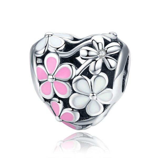 925 Sterling Silver Small Daisy Flower Heart Shaped Beads Charms & Pendants