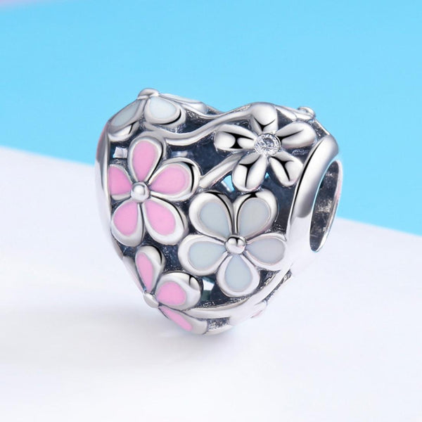 925 Sterling Silver Small Daisy Flower Heart Shaped Beads Charms & Pendants