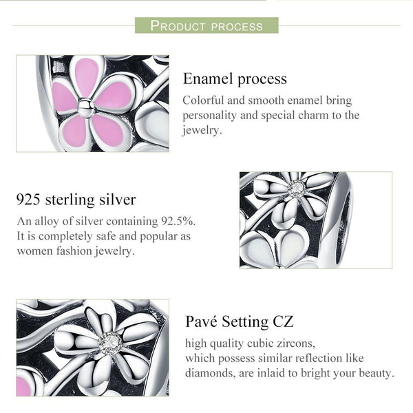 925 Sterling Silver Small Daisy Flower Heart Shaped Beads Charms & Pendants