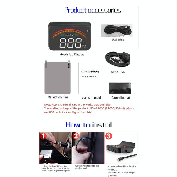 Car Obd2 + Locator Technology Head Up Display Speed & Temperature Alarm Other Instruments & Gauges