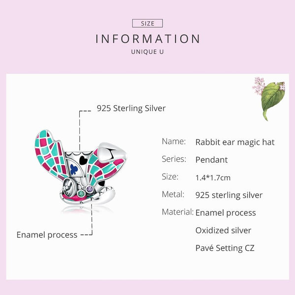 925 Sterling Silver Rabbit Ear Magic Hat Beads For Diy Bracelets & Necklaces Charms & Pendants