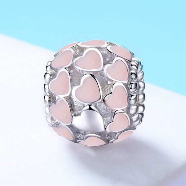 925 Sterling Silver Pure Pink Heart Diamond Beads Charms & Pendants