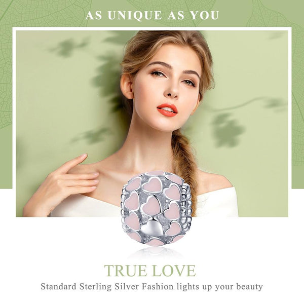 925 Sterling Silver Pure Pink Heart Diamond Beads Charms & Pendants