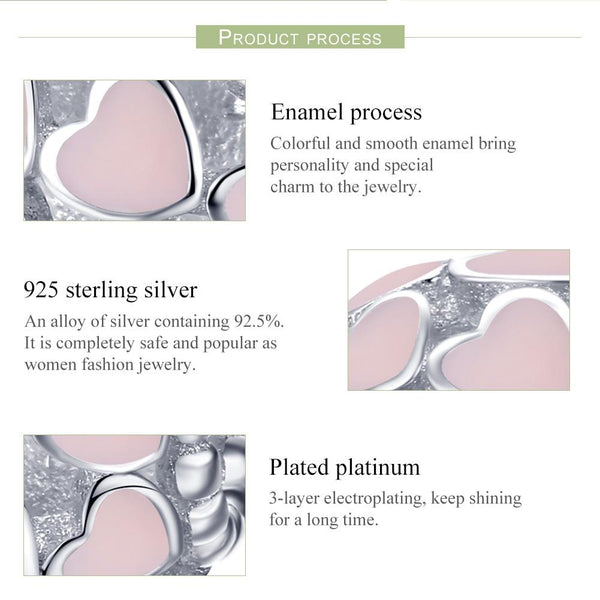 925 Sterling Silver Pure Pink Heart Diamond Beads Charms & Pendants