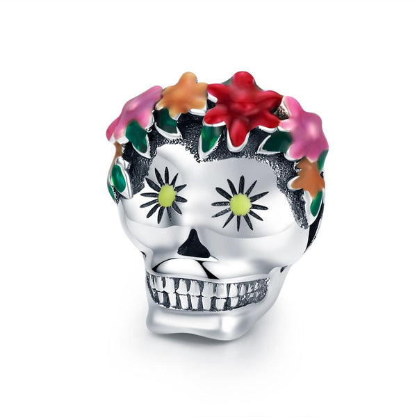 925 Sterling Silver Colorful Enamel Flower Skull Charms Bracelet Charms & Pendants