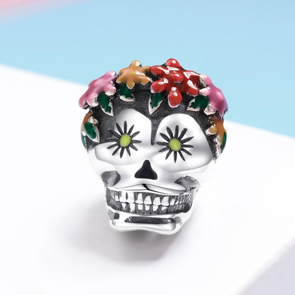 925 Sterling Silver Colorful Enamel Flower Skull Charms Bracelet Charms & Pendants