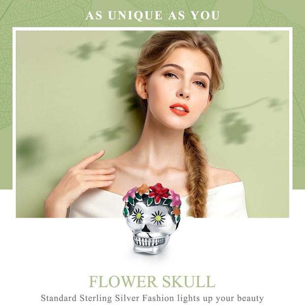 925 Sterling Silver Colorful Enamel Flower Skull Charms Bracelet Charms & Pendants