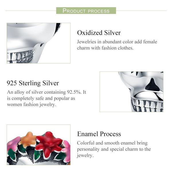 925 Sterling Silver Colorful Enamel Flower Skull Charms Bracelet Charms & Pendants