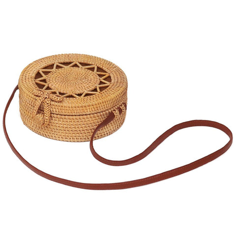 Handmade Rattan Bag Flower Pattern Autumn Design Vintage Art Beach Diagonal 20X20x8cm Women's Bags & Handbags