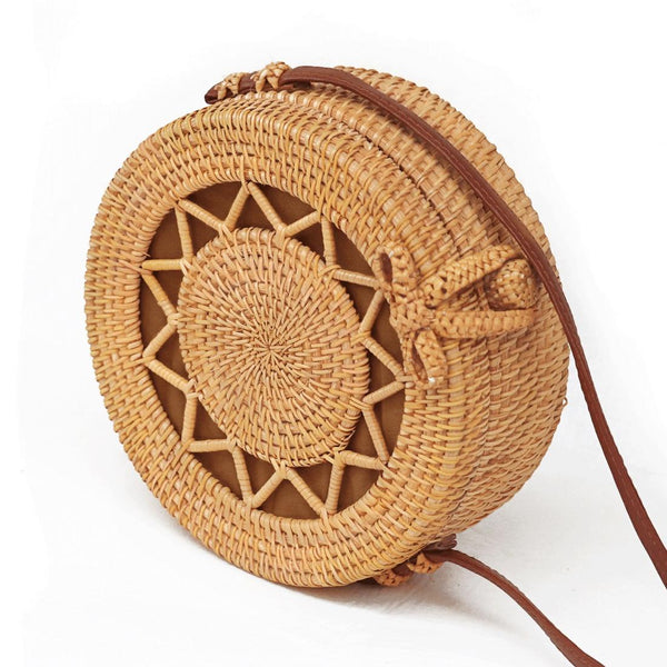 Handmade Rattan Bag Flower Pattern Autumn Design Vintage Art Beach Diagonal 20X20x8cm Women's Bags & Handbags