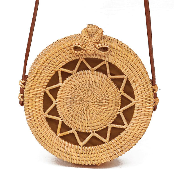 Handmade Rattan Bag Flower Pattern Autumn Design Vintage Art Beach Diagonal 20X20x8cm Women's Bags & Handbags