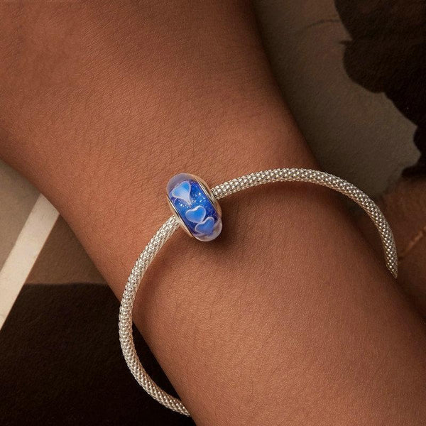 925 Sterling Silver Blue Glass Heart Beads Charms & Pendants