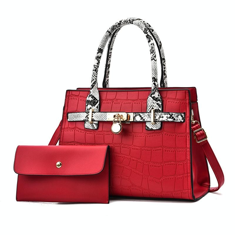 Large Capacity 2 In 1 Stone Pattern Bags Versatile And Spacious Red Women's Bags & Handbags