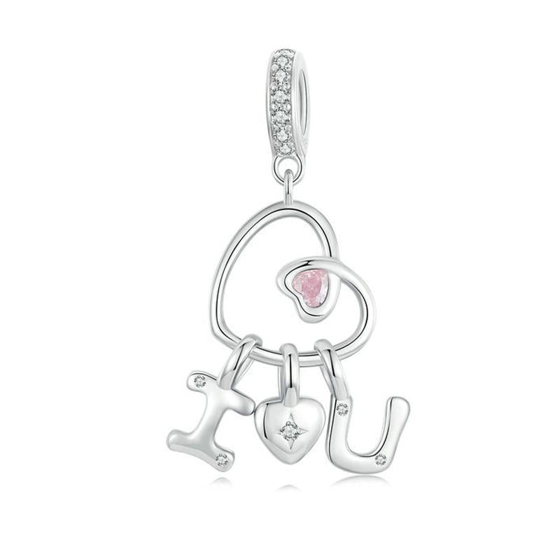 925 Sterling Silver Platinum Plated Love Letter Pendant Charms & Pendants