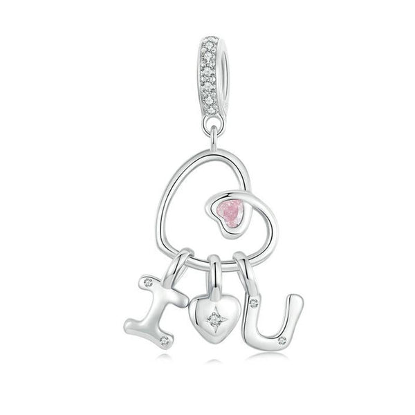 925 Sterling Silver Platinum Plated Love Letter Pendant Charms & Pendants