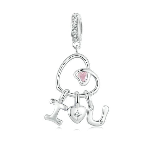 925 Sterling Silver Platinum Plated Love Letter Pendant Charms & Pendants