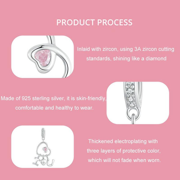 925 Sterling Silver Platinum Plated Love Letter Pendant Charms & Pendants