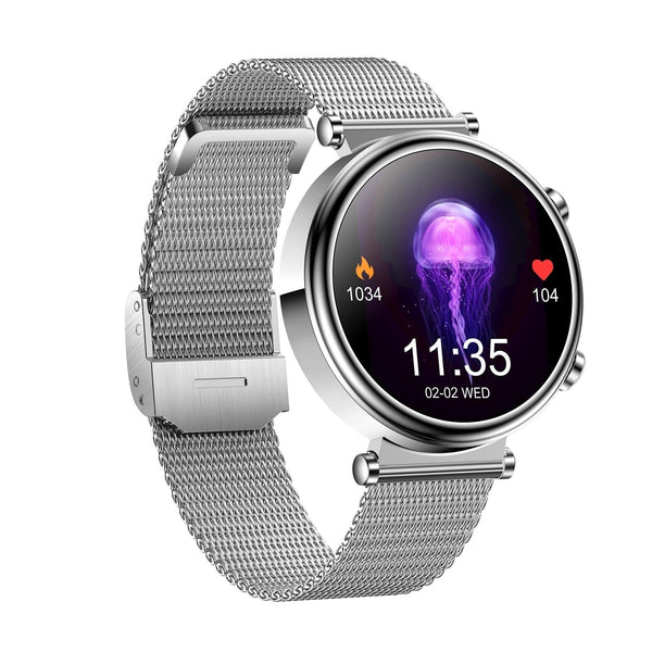 Women Smart Watch With Bt Call Health Tracking And Sos Compact Stylish Rose Gold Pink Leather Smart Watches