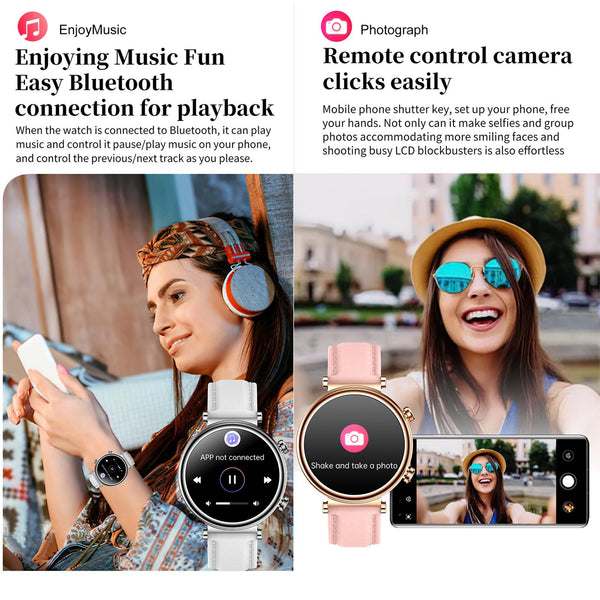 Women Smart Watch With Bt Call Health Tracking And Sos Compact Stylish Rose Gold Pink Leather Smart Watches