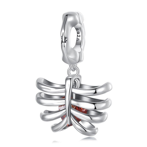 925 Sterling Silver Vintage Oxidized Rib Skull Pendant Charms & Pendants