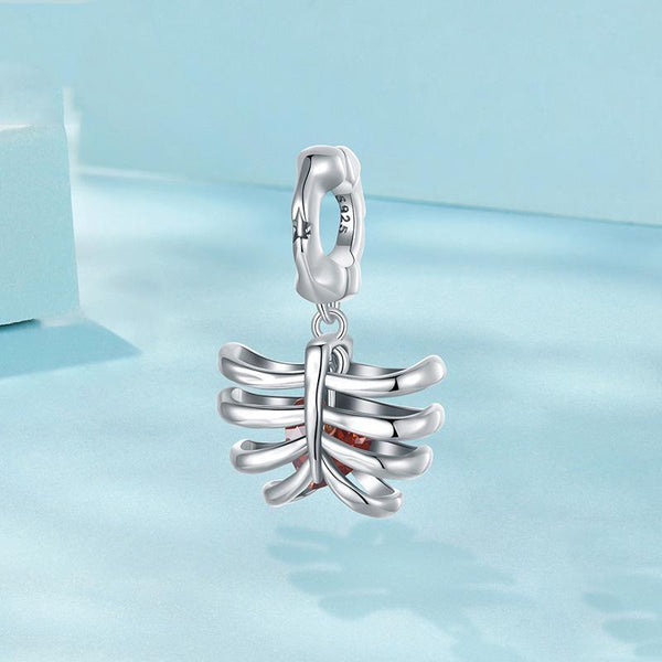 925 Sterling Silver Vintage Oxidized Rib Skull Pendant Charms & Pendants