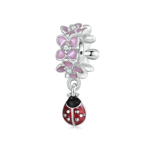 925 Sterling Silver Flower Ladybug Diy Beads Platinum Plated Charms & Pendants