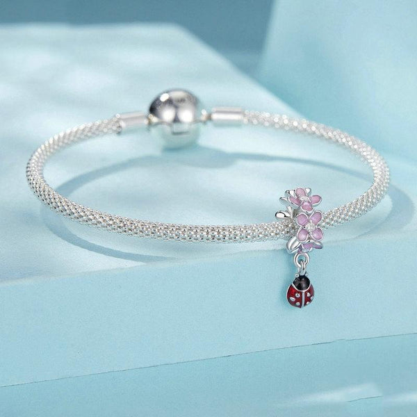 925 Sterling Silver Flower Ladybug Diy Beads Platinum Plated Charms & Pendants