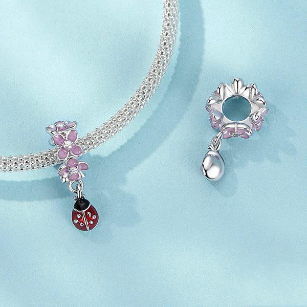 925 Sterling Silver Flower Ladybug Diy Beads Platinum Plated Charms & Pendants
