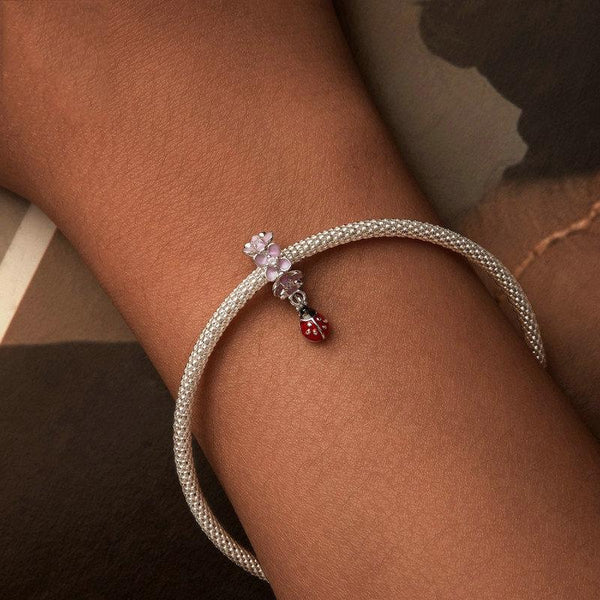 925 Sterling Silver Flower Ladybug Diy Beads Platinum Plated Charms & Pendants