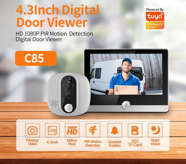 Smart Wifi Door Viewer With Wide Angle Pir & Night Vision 1080P 4.3 Inch Dingdong Photo Smart Doorbells