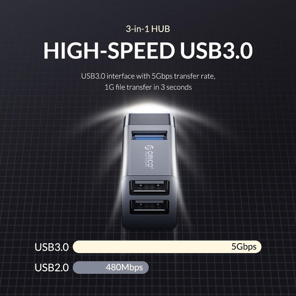 3 In Usb Mini Hub Adapter For Multiple Devices Black Usb Cables Hubs & Adapters