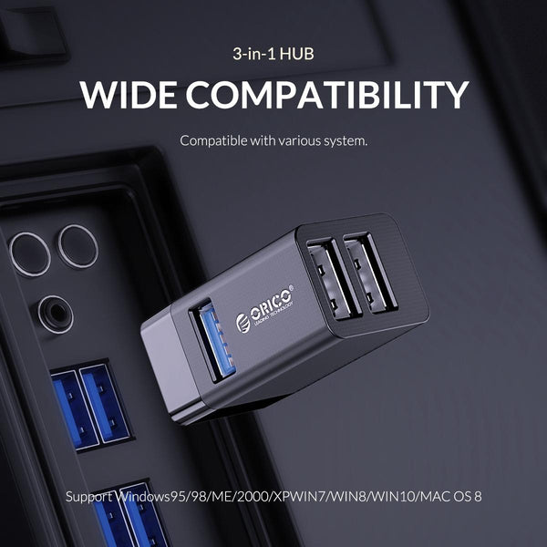 3 In Usb Mini Hub Adapter For Multiple Devices Black Usb Cables Hubs & Adapters