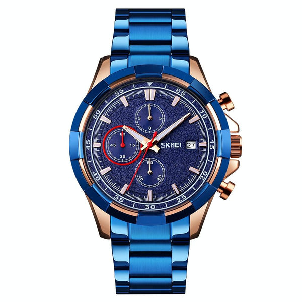 Men Stainless Steel Quartz Watch With Luminous Calendar And Timing Blue Watches
