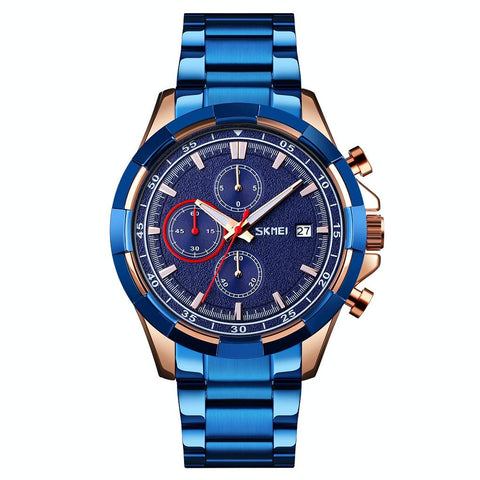Men Stainless Steel Quartz Watch With Luminous Calendar And Timing Blue Watches