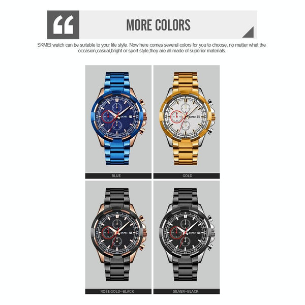 Men Stainless Steel Quartz Watch With Luminous Calendar And Timing Blue Watches