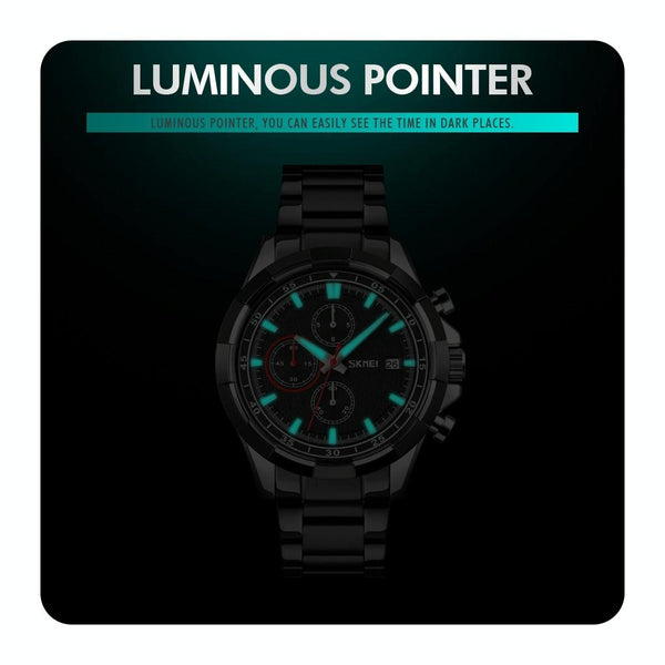 Men Stainless Steel Quartz Watch With Luminous Calendar And Timing Blue Watches