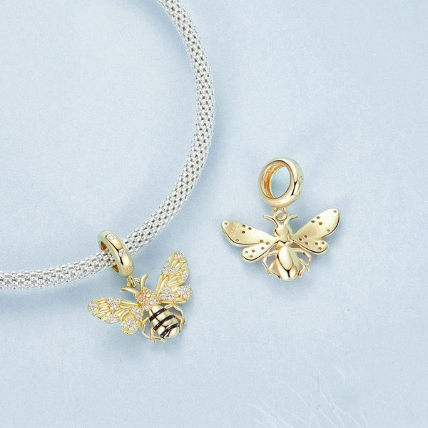 925 Sterling Silver Gold Plated Bee Bracelet Pendant Charms & Pendants