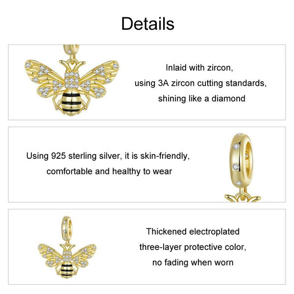 925 Sterling Silver Gold Plated Bee Bracelet Pendant Charms & Pendants