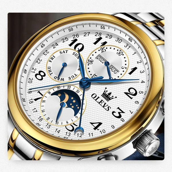 Waterproof Luminous Mechanical Watch For Men Multifunction Steel Band + White Watches