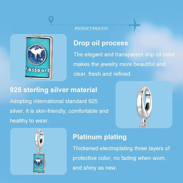 925 Sterling Silver Openable Passport Pendant For Travel Charms & Pendants