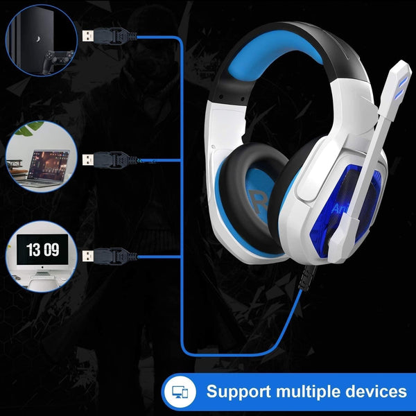 7.1 Channel Usb Gaming Headset With Mic Blue / White Headsets