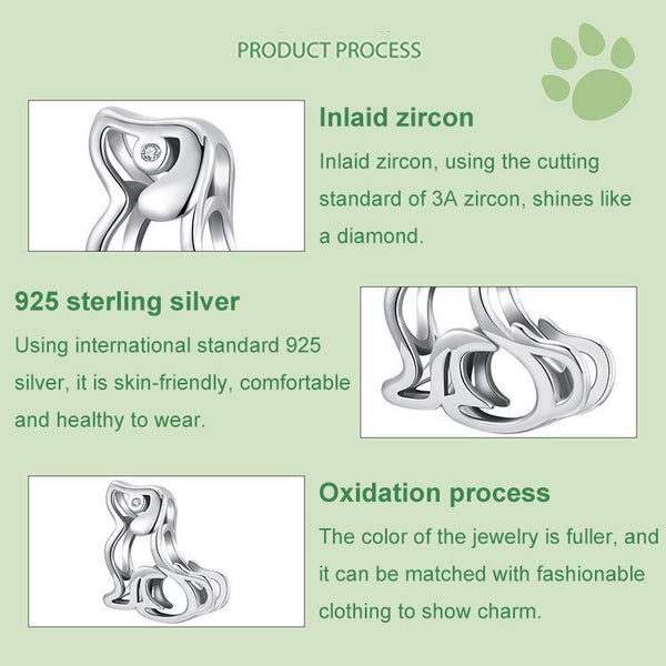 925 Sterling Silver Dog Bead Bracelet Cute & Hollow Charms & Pendants
