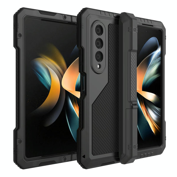 1 Sets Of For Samsung Galaxy Z Fold4 5G Waterproof Metal Phone Case With Folding Holder Black Cases Covers & Skins