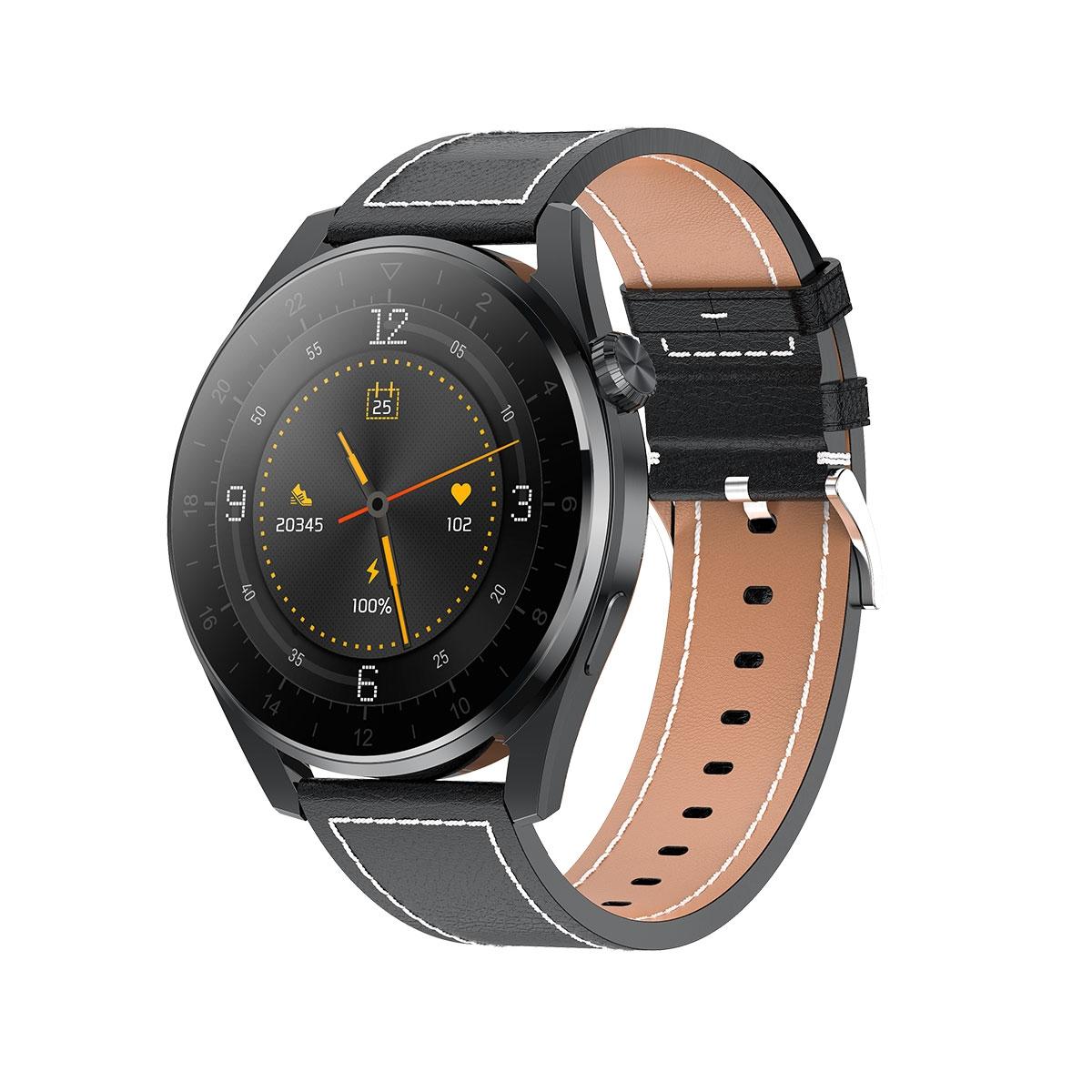 Waterproof Leather Smartwatch With Colour Display Black Smart Watches