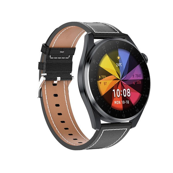 Waterproof Leather Smartwatch With Colour Display Black Smart Watches