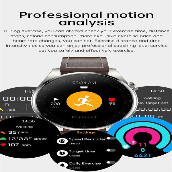 Waterproof Leather Smartwatch With Colour Display Black Smart Watches
