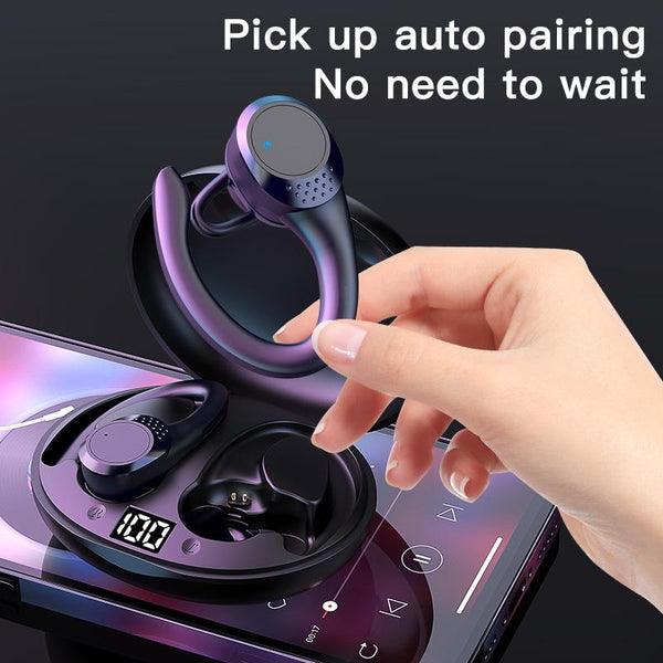 Digital Display Bluetooth Headset With Noise Reduction And Charging Bin Black Earbuds