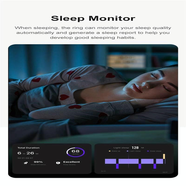 Smart Ring With Heart Rate Blood Oxygen Sleep Monitoring & Sports Modes Size 13 Black Activity Trackers